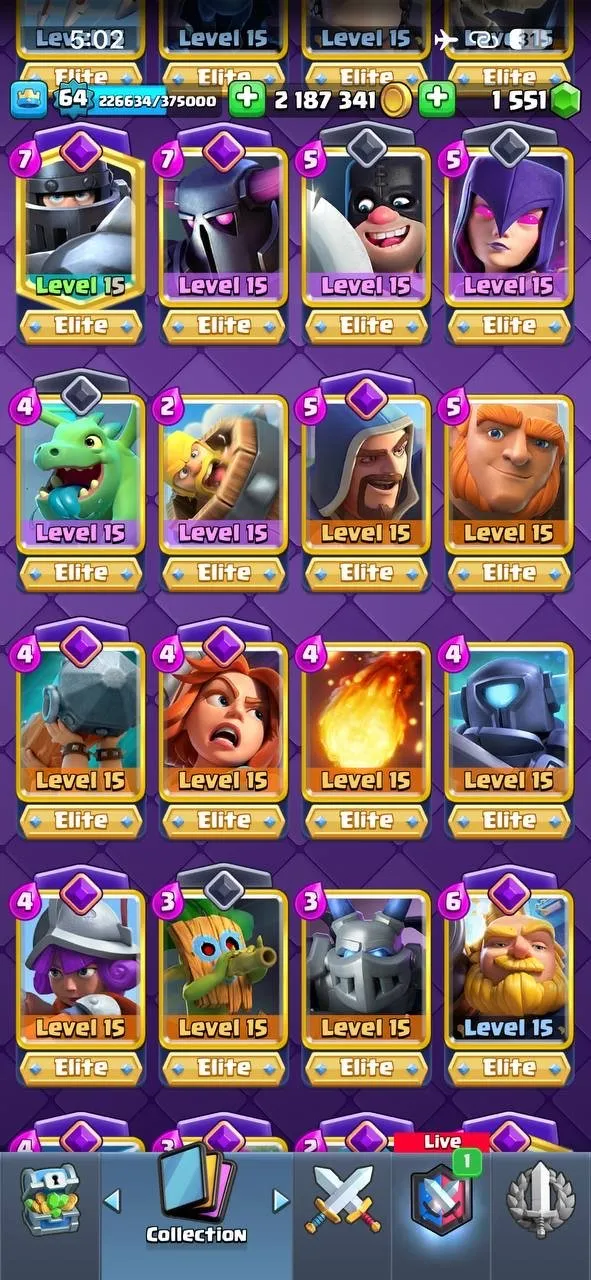 CR439 //Level 64, Arena 23, 121 Cards, 52 Elite, 67 Level 14, 22 Evolution, 110 Emotes, 7 Battle Pass, 28 Tower Skins