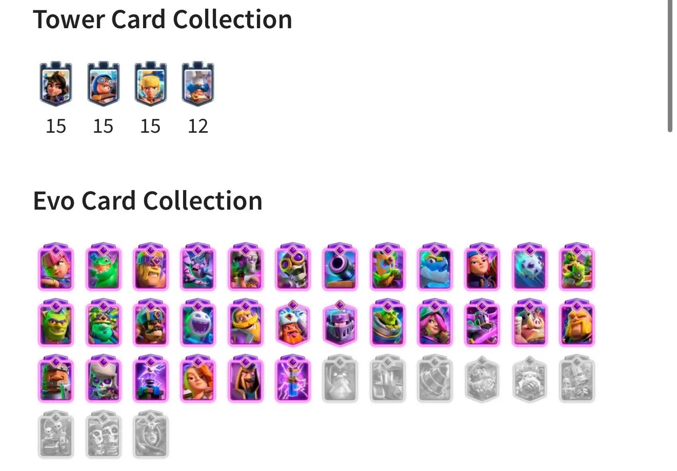 CR434 //9500 Trophies | Level 62 | 30 Evolution Cards | Pass Royale | Full Books | 3921 Gems | 39 Level 15 Cards | 41 Level 14 Cards | Arena 24 | 121 Emotes | Tower Skins Collection