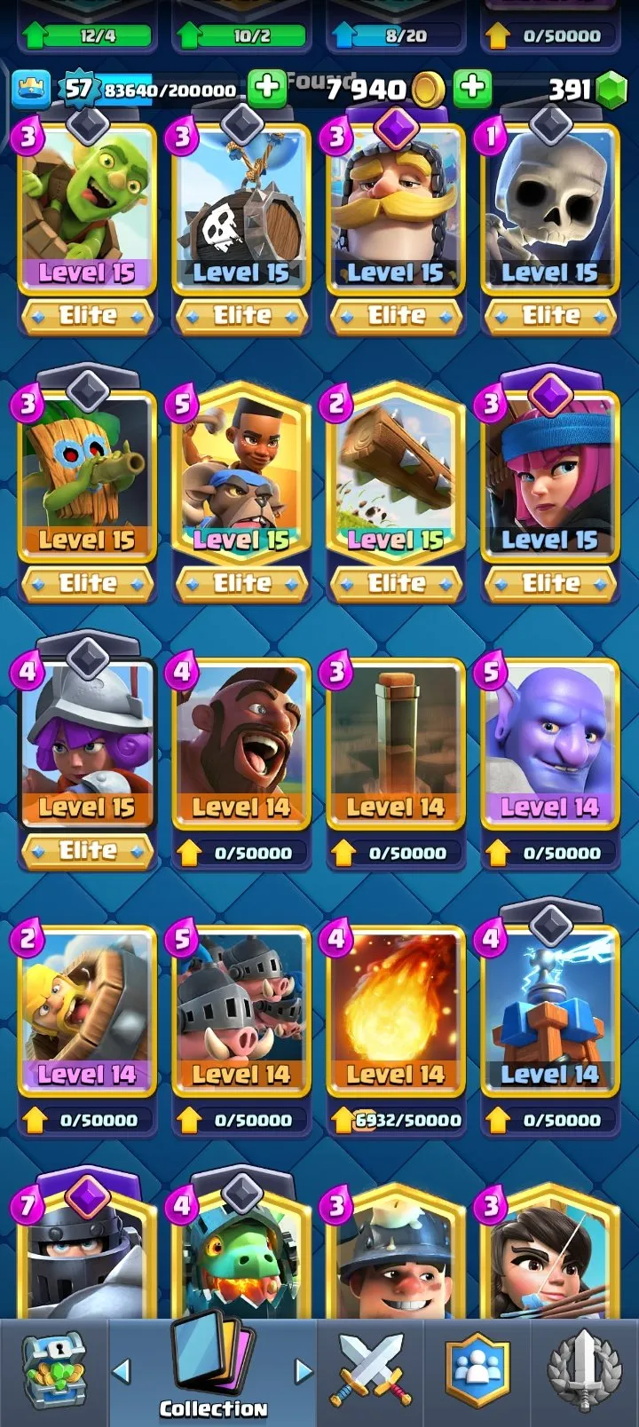 CR469 //KT 15 - LV 57 - 6 Evolutions - 9 Elite - 100 Max Cards - 9125 Trophies - 119 Cards - 393 Gems