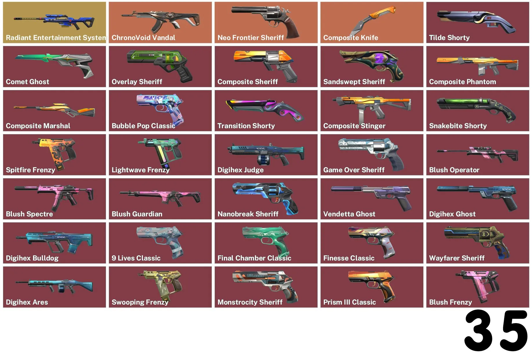 V20 //Radiant Entertainment System Operator, ChronoVoid Vandal, Neo Frontier Sheriff, 35 Skins, 20 Agents, Composite Knife, Bubble Pop