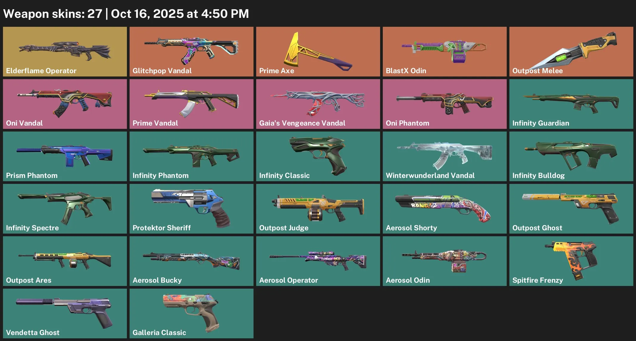V46 //27 Skins, 20 Agents, Prime Axe, Elderflame Operator, 4 Paid Vandals Glitchpop, Oni, Prime, Gaia’s Vengeance