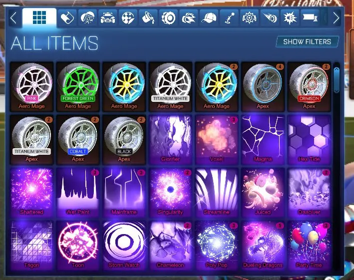 RL840 //LUXURY ACC TW Octane, Fennec, Titanium White Apex, 497 Chests, Fire God, Trigon, Hellfire, Dueling Dragons, Shattered, Mainframe, Draco, Zomba, Equalizer, Looper Wheels