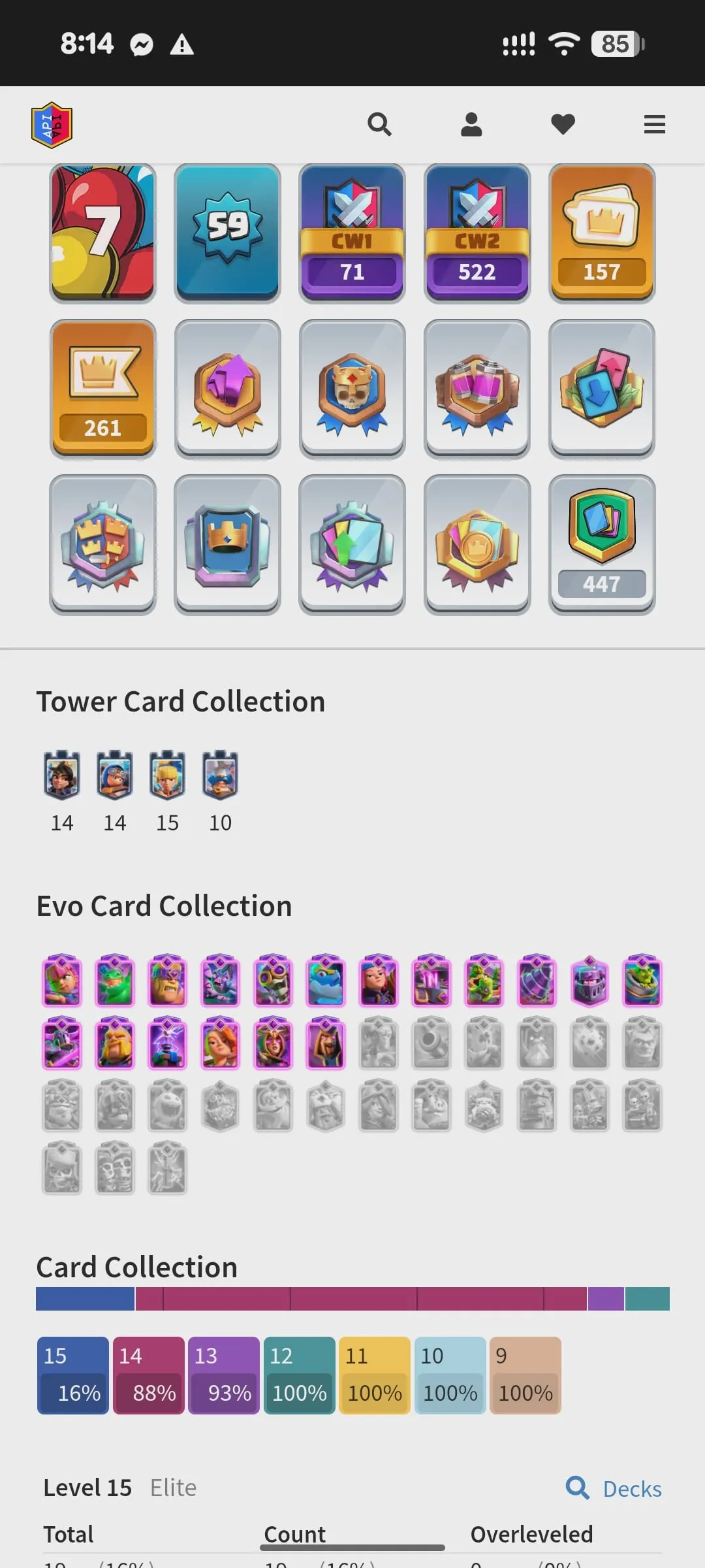 CR447 //18 Evolution | 19 Elite | 106 Max Cards | 157 Emotes | Name Change Available