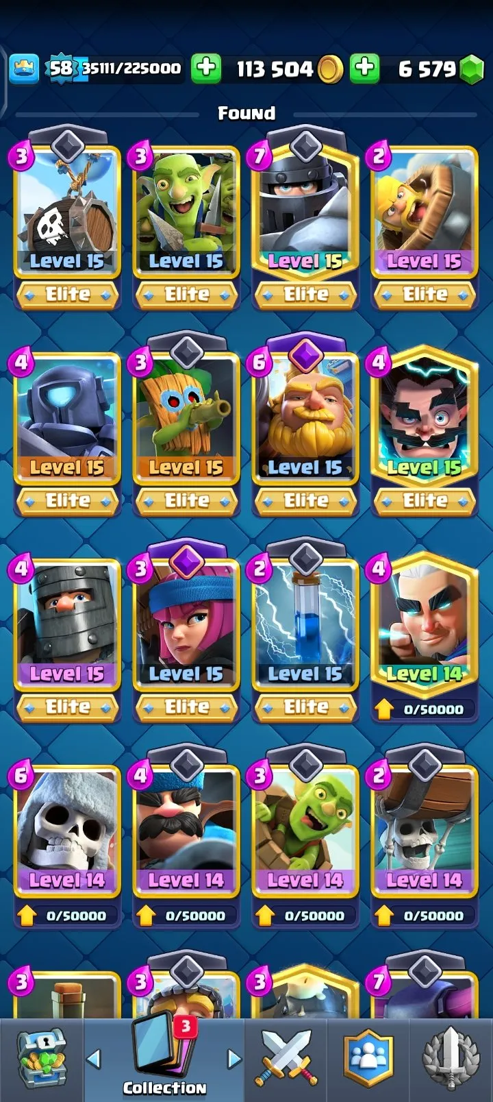 CR476 //KT 15 - LV 58 - 82 Max Cards - 11 Elite - 8780 Trophies - 6440 Gems - Arena 24