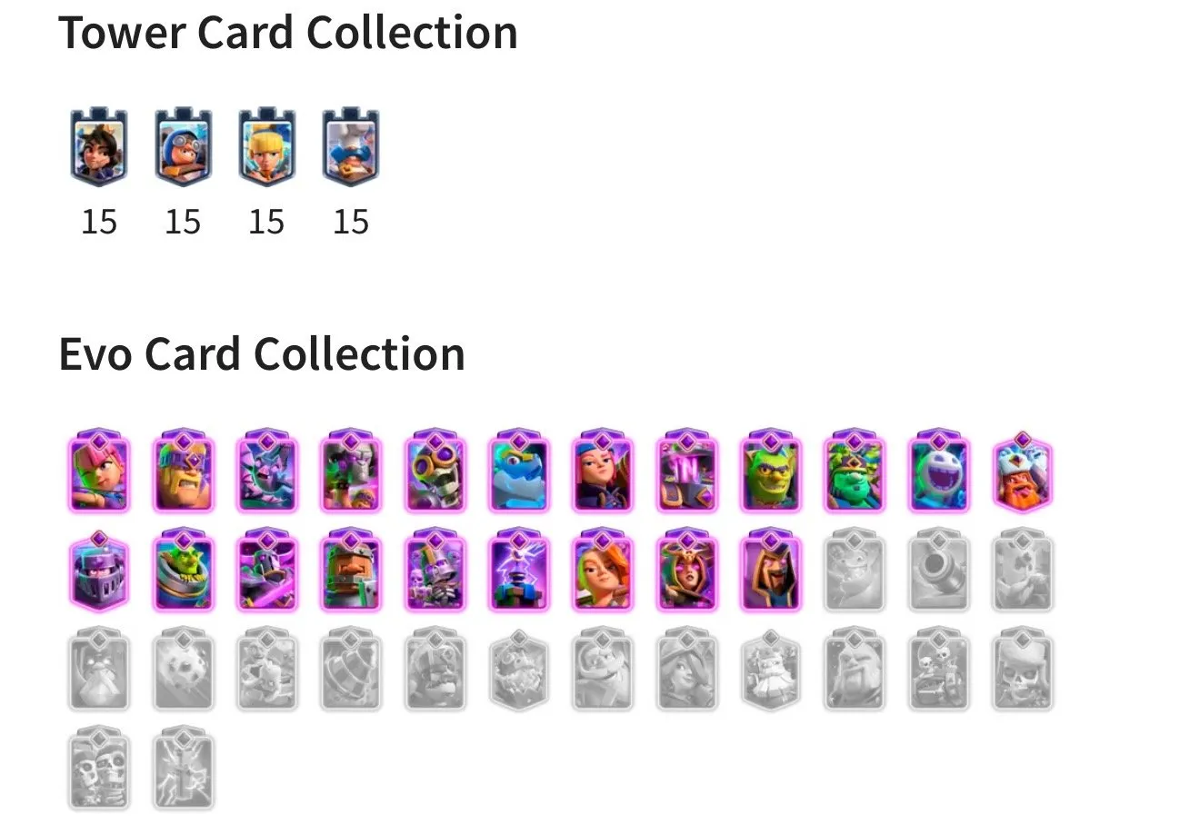 CR444 //10000 Trophies | Level 61 | 21 Evolution Cards | 4 Max Champion Cards | 34 LV15 Cards | 36 LV14 Cards | 3 Evolution Shards | No Name Change | 24 Arena | 120 Cards | 21 Legendary Cards