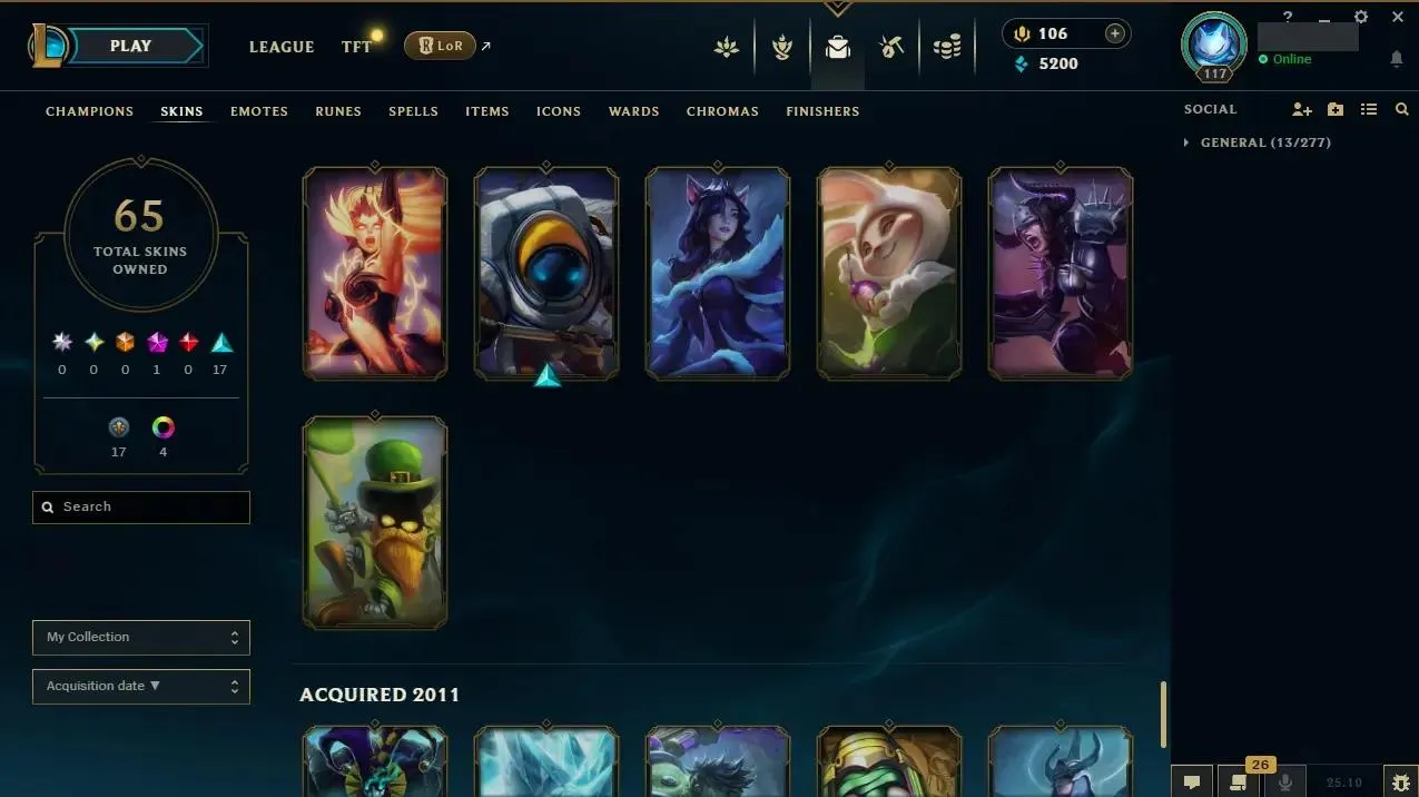 EUW ⭐ Hand-made ⭐ LV: 117 ⚡ ♟️ Champs: 155 🎨 Skins: 65  💰 BE: 5200 👑 1st Owner