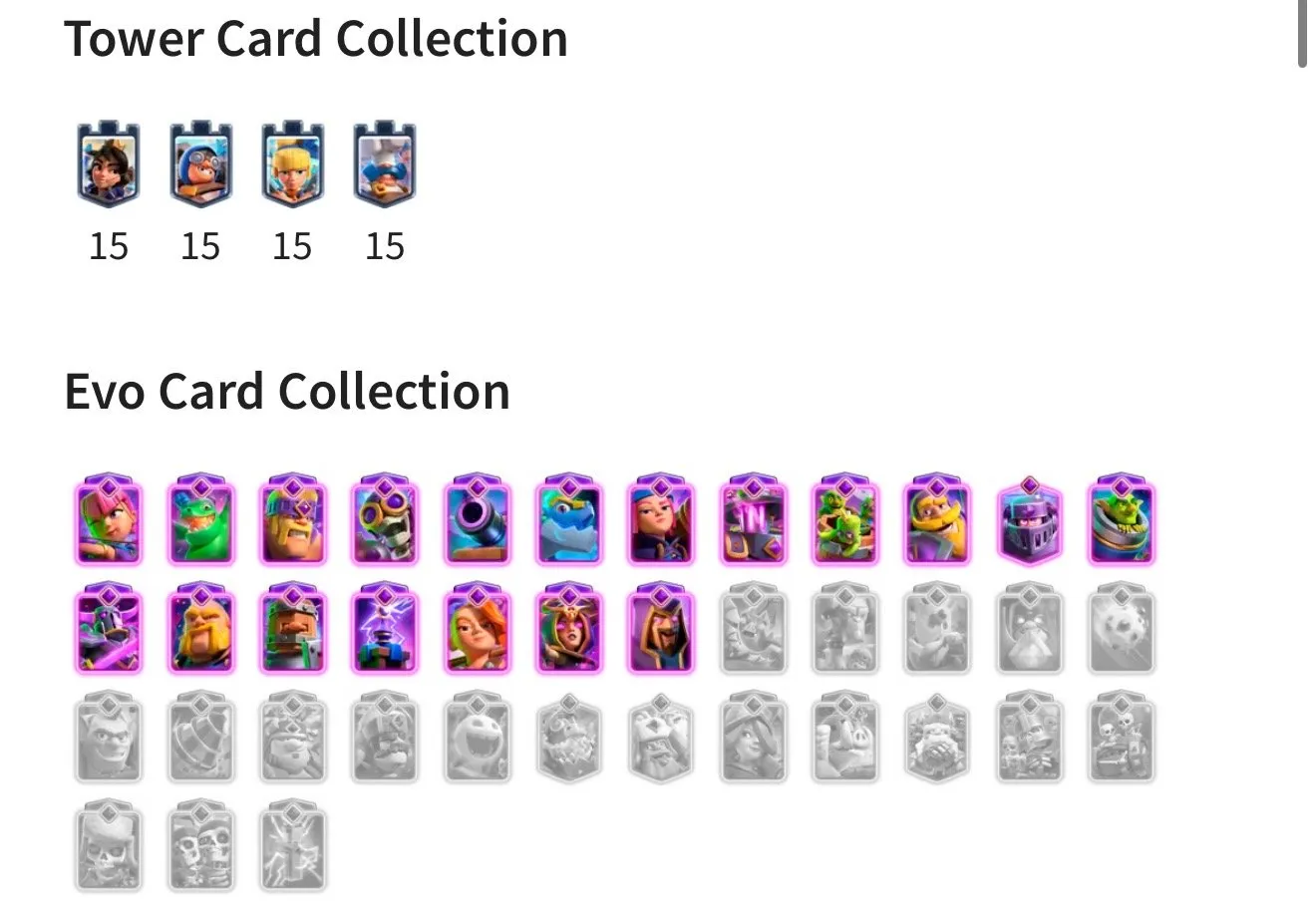 CR443 //36 Max Level Cards, 19 Evolutions, 131 Emotes, 10+ Tower Skins, 62 Account Level, 52K EWC, 1706 Gems