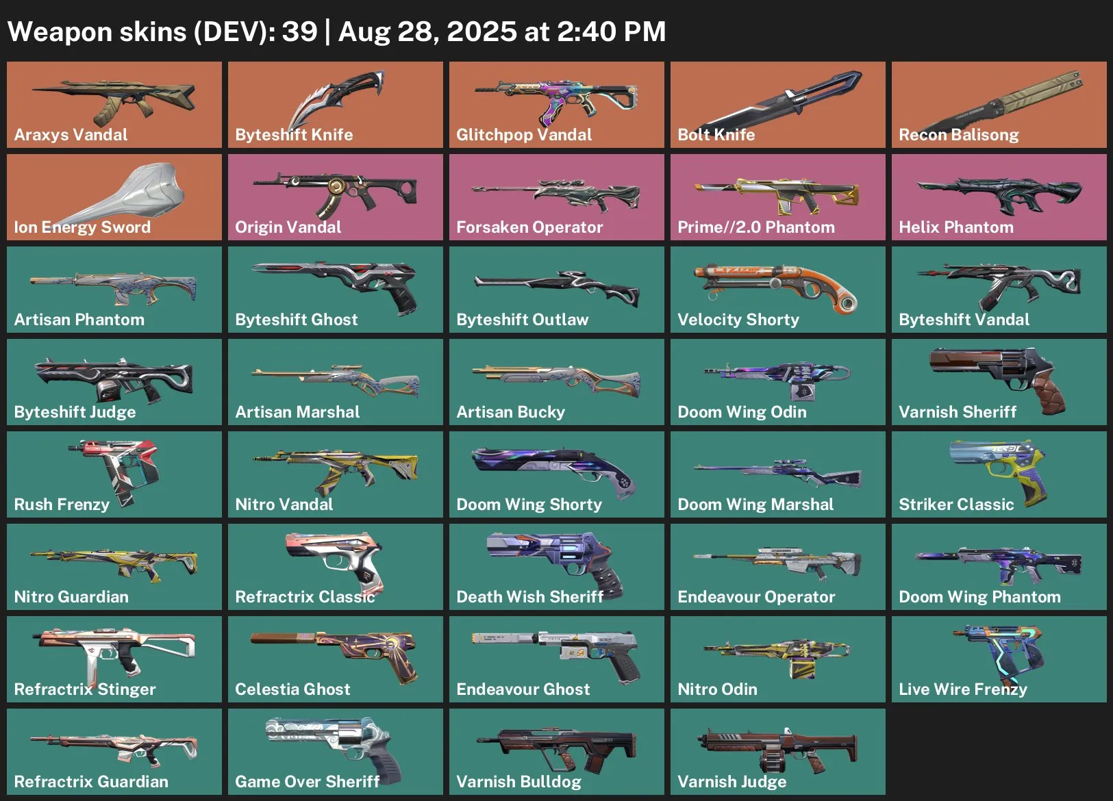 V28 //39 Skins, 22 Agents, EU, Discharge Knife, Spiral Phantom, Araxys Vandal, Glitchpop Vandal, Origin Vandal, Byteshift Set, Judge, Sheriff, 3 Vandals