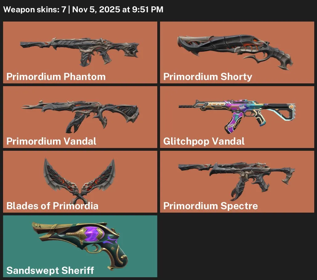 V61 //Primordium Phantom, Primordium Vandal, Glitchpop Vandal, Sandswept Sheriff, Blades of Primordia | 7 Skins | 18 Agents | EU | Level 64
