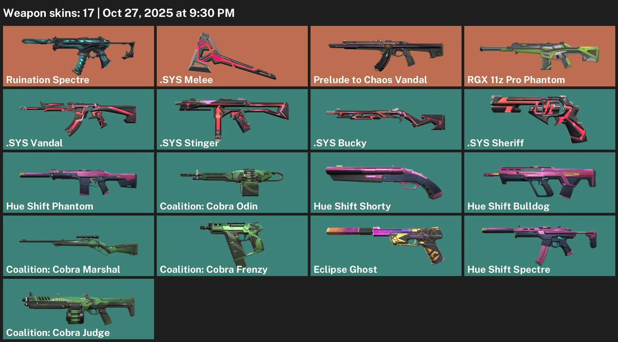 V50 //17 Skins, 19 Agents, Level 87, RGX 11z Pro Phantom, Prelude to Chaos Vandal, Ruination Spectre, .SYS Collection