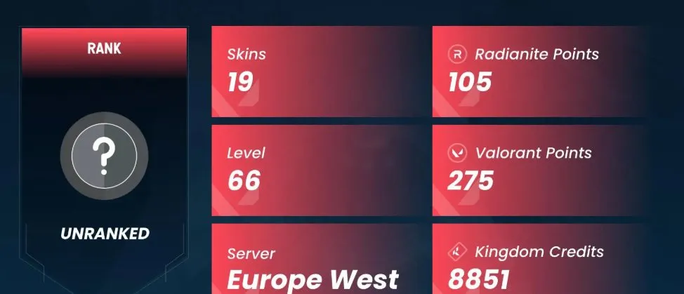 V78 //EU - 19 Skins / 1 Knife - Ion Vandal - Iridian Thorn Blade - Exclusive/Premium/Deluxe Skins - Ranked Unlocked - Full Access