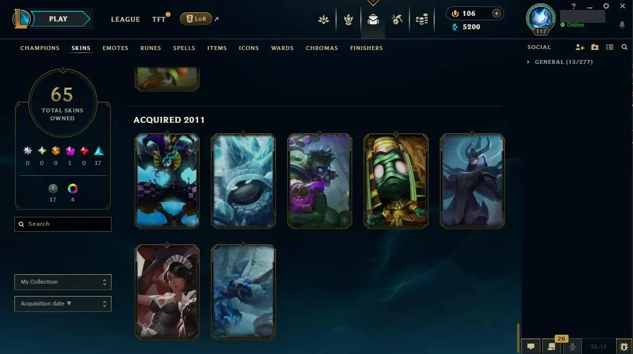 EUW ⭐ Hand-made ⭐ LV: 117 ⚡ ♟️ Champs: 155 🎨 Skins: 65  💰 BE: 5200 👑 1st Owner