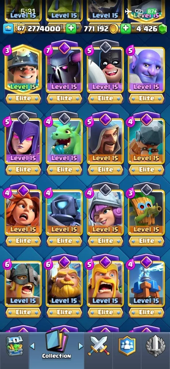 CR435 //Full Elite Max Account | 68 Elite Cards | 24 Evolution | 55 Level 14 Cards | 145 Emotes | All Magic Items Unlocked