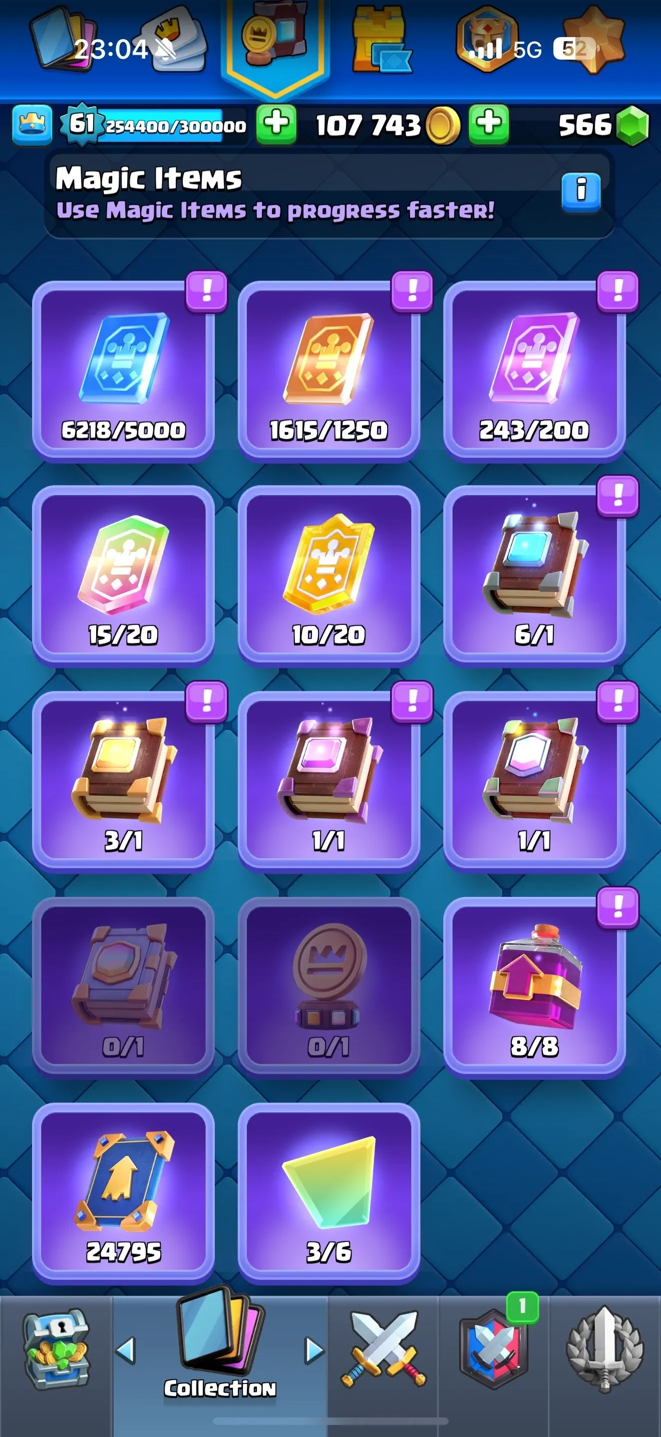 CR444 //10000 Trophies | Level 61 | 21 Evolution Cards | 4 Max Champion Cards | 34 LV15 Cards | 36 LV14 Cards | 3 Evolution Shards | No Name Change | 24 Arena | 120 Cards | 21 Legendary Cards