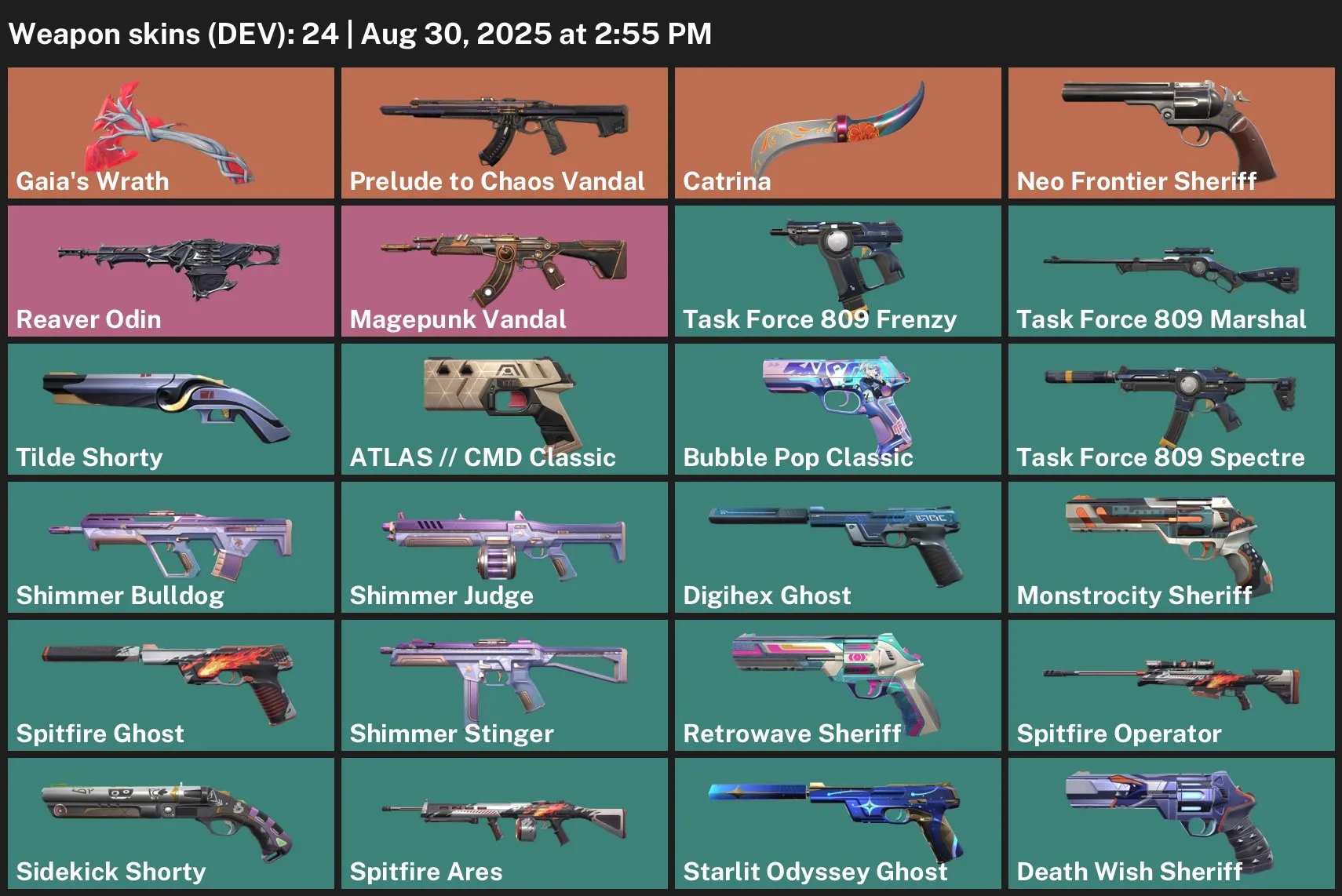 V23 //Wrath of the Earth, Herald Chaos Vandal, New Frontier Sheriff, 24 Skins, 22