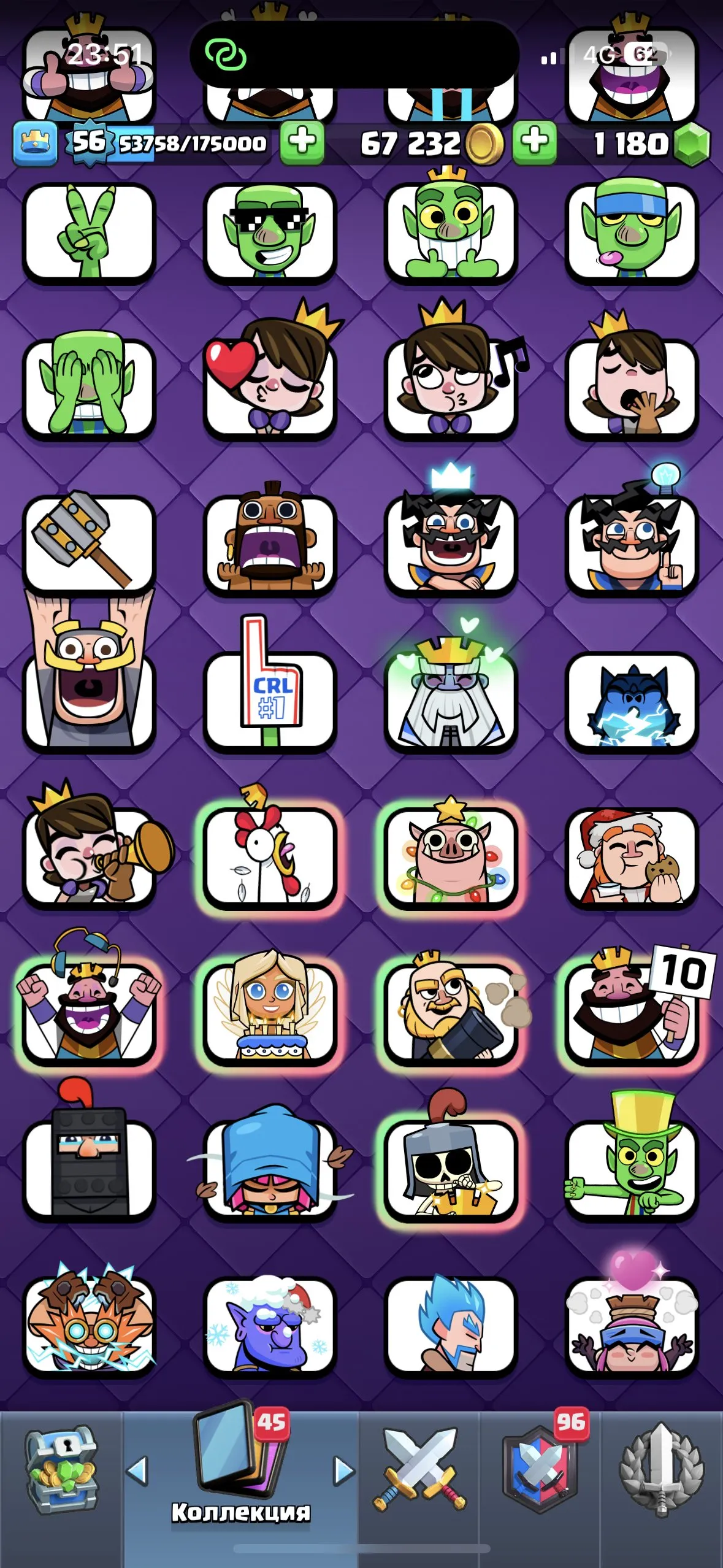 CR451 //Top 9000 Cups, 9x Level 15 Cards, 42x Level 14 Cards, 14 Evolution Cards, 18 Legendary, Emotes, Tower Skins, Name Change