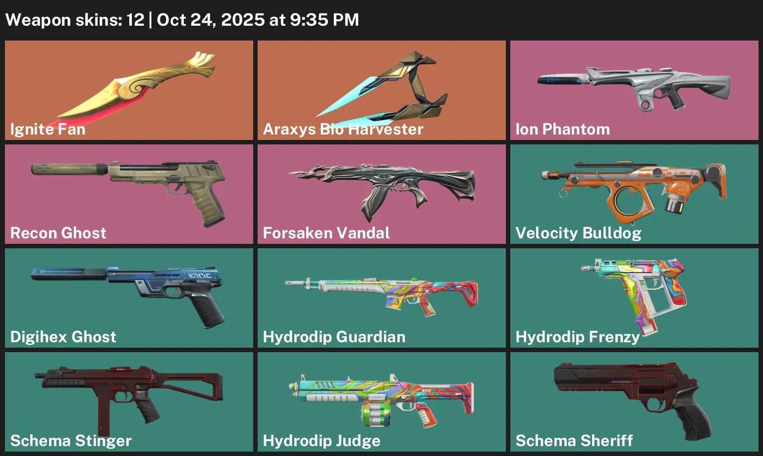 V33 //Diamond 2 – EU – 12 Skins – 21 Agents – Ignite Fan, Araxys Bio Harvester, Ion Phantom, Forsaken Vandal, Velocity Bulldog, Recon Ghost