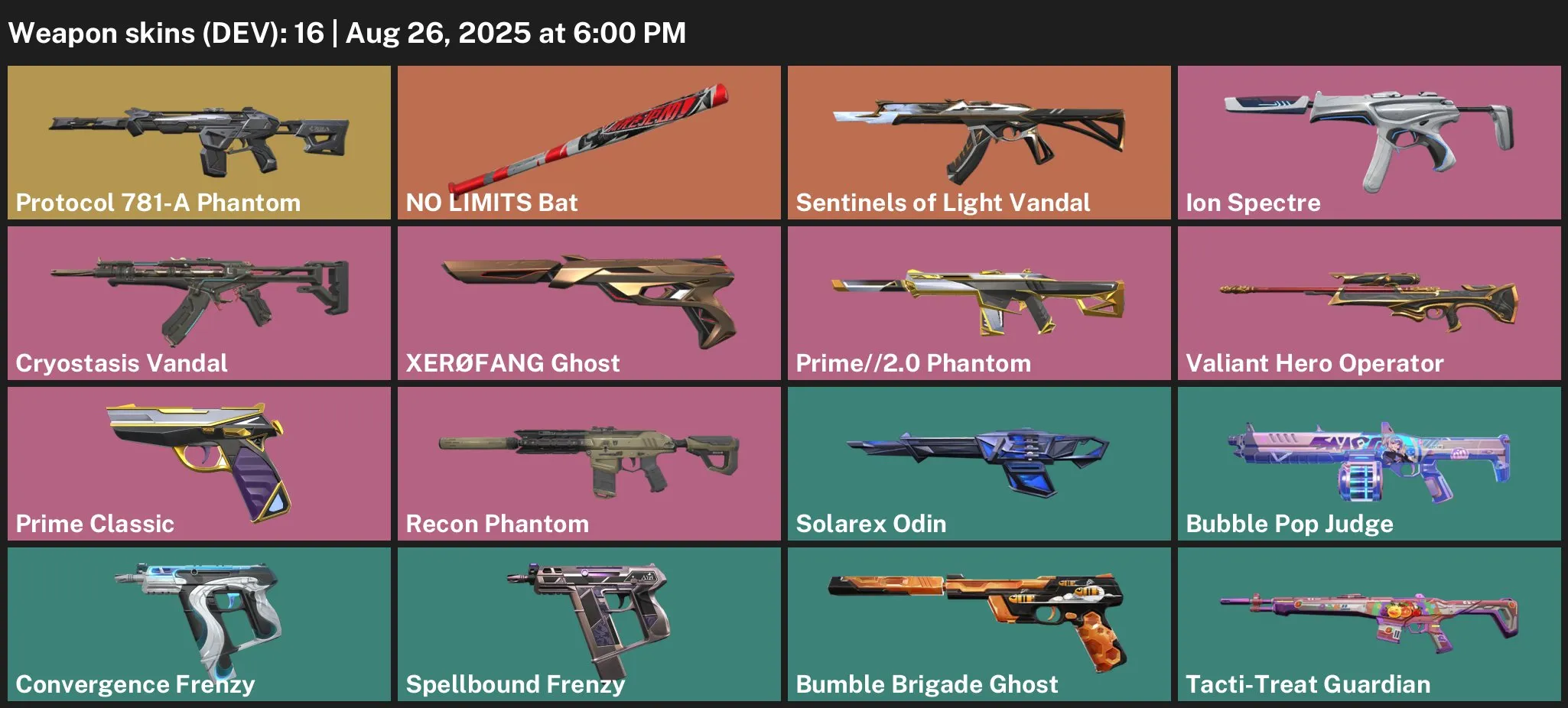 V54 //16 Skins, 5 Agents, NO LIMITS Bat, Sentinels of Light Vandal, Protocol 781-A Phantom, XERØFANG Ghost, Ion Spectre