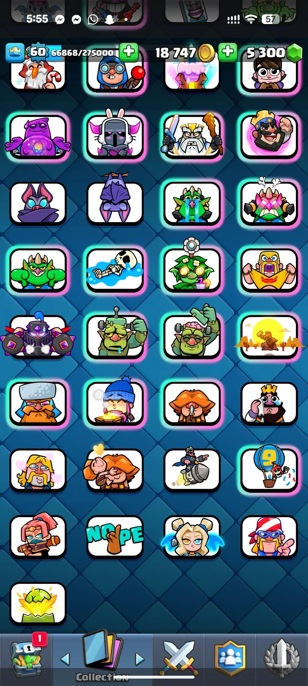 CR449 //Level 60 | 21 Evolution | 23 Elite | 71 Max Cards | 5k+ Gems | 93 Emotes | 11k+ Trophies | Name Change Available