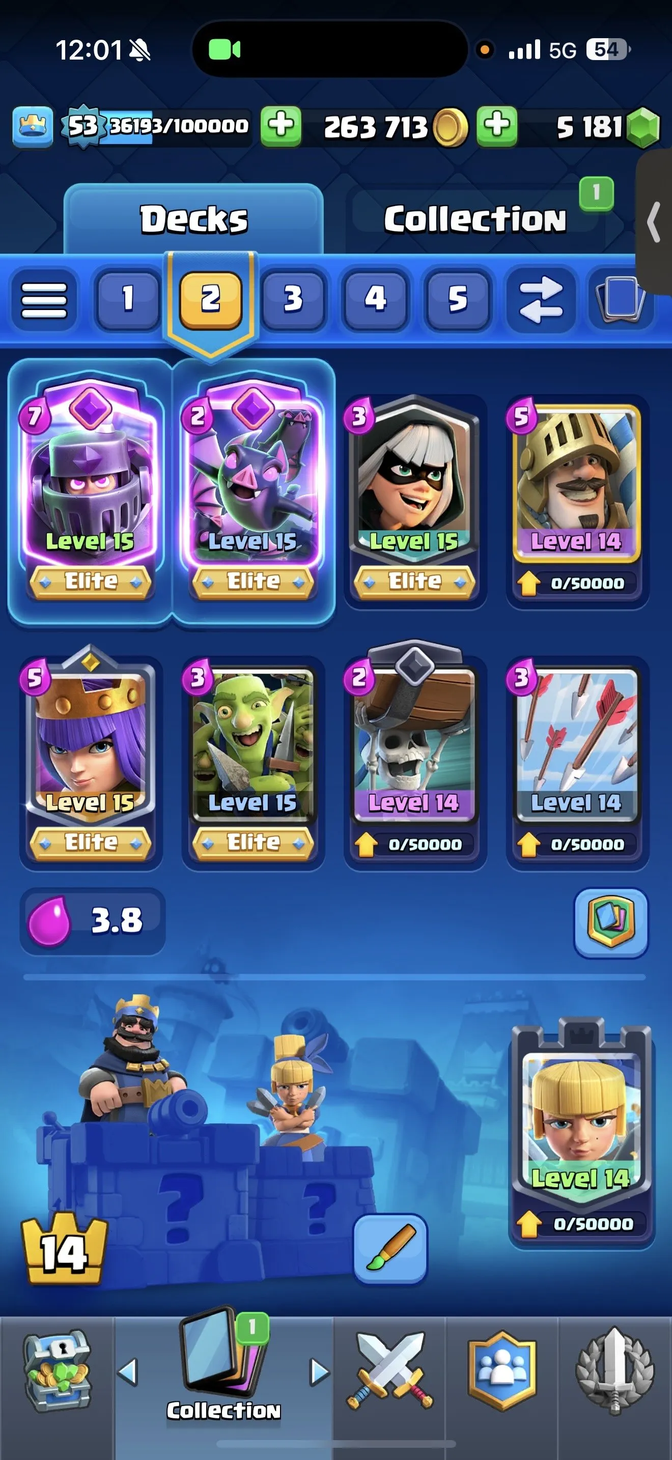 CR472 //9000 Trophies | Lv53 | MK9 AQ Bait Deck | 20 Shard Evo | 16 Evo | 5 Card Lv15 | 25 Card Lv14 | 64 Emotes | 9 Skin Tower | 3 Book of Book | 20 Wild Champion | 5181 Gems | 263,713 Gold