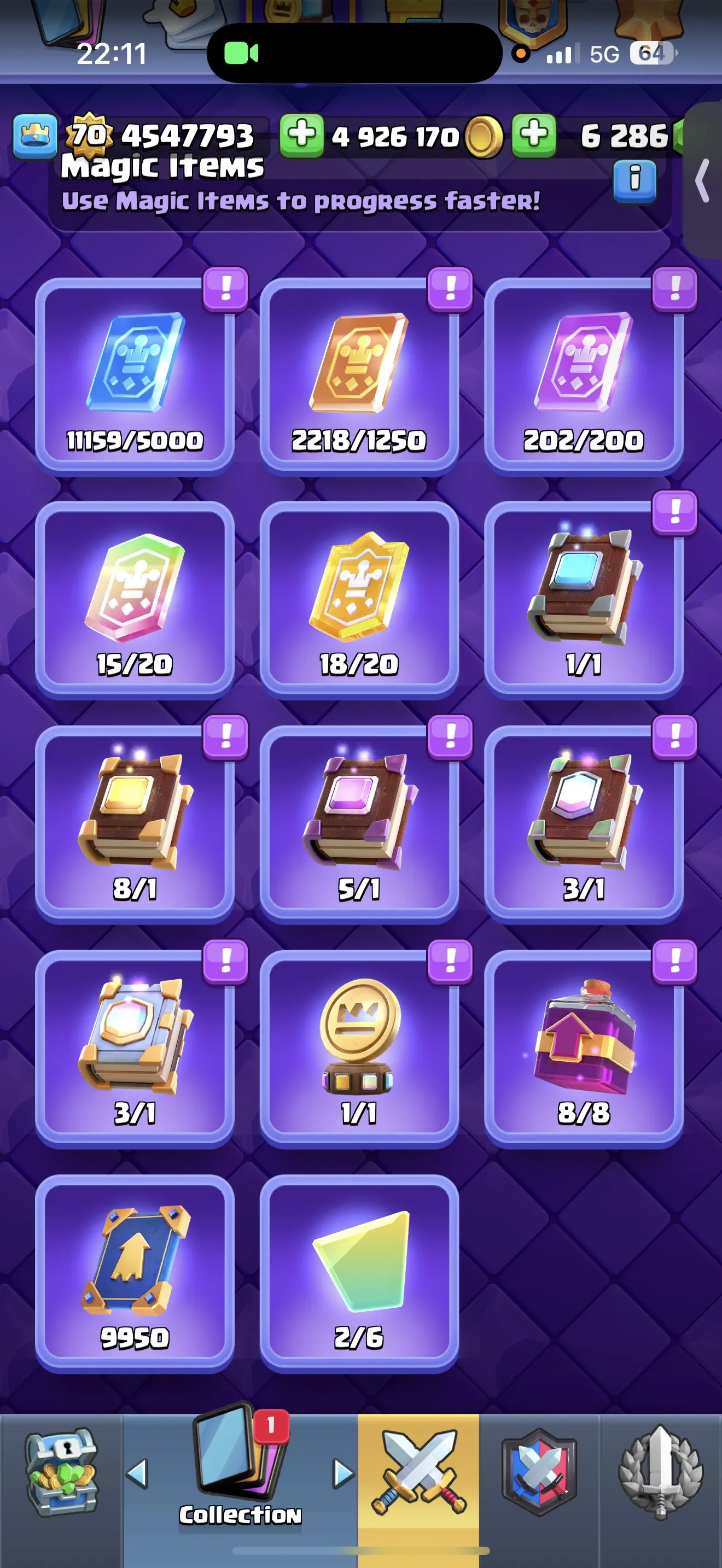 CR428 //CR460 10000 Trophies LV70 | 21 Evolution Cards | 6,286 Gems | Full Books | 18 Wild Champion | 100 Level 15 Cards