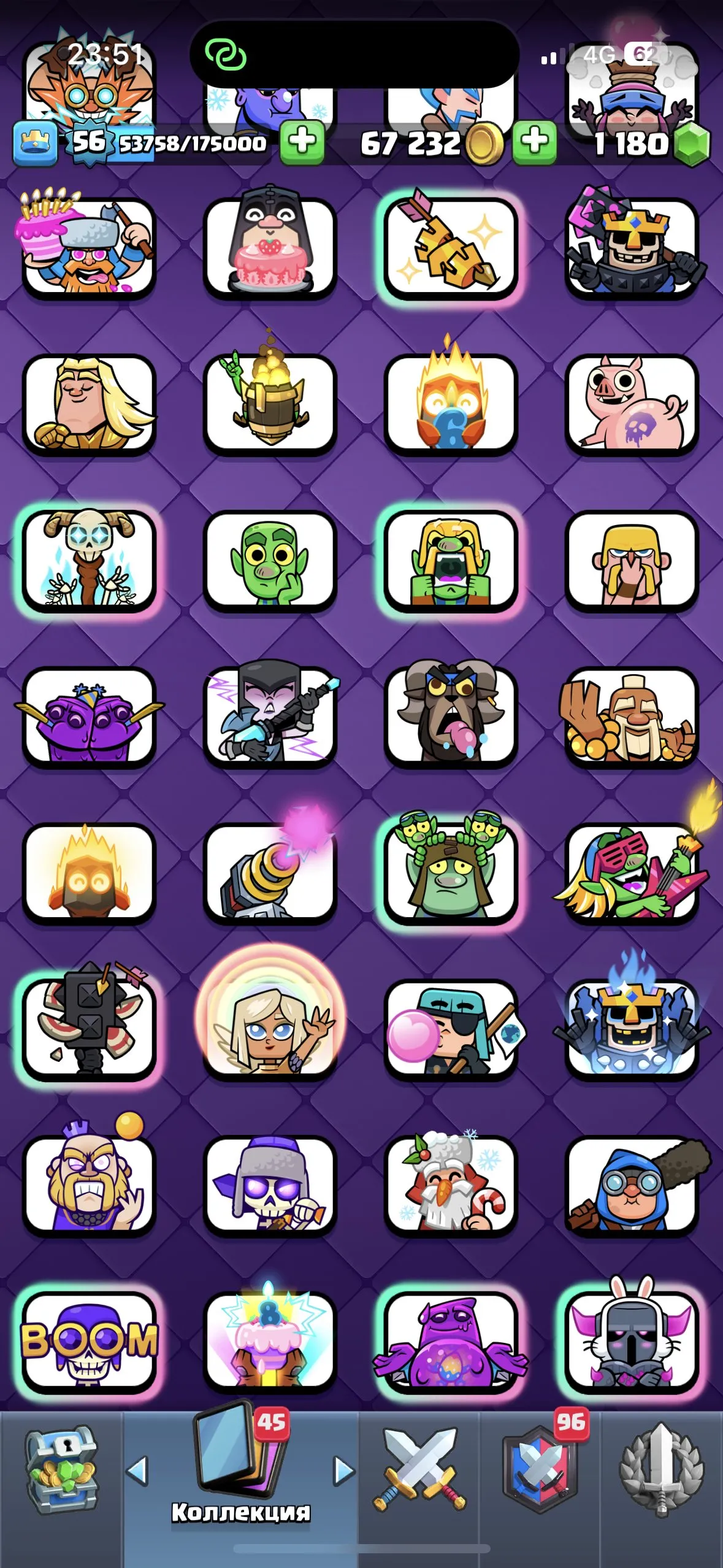 CR451 //Top 9000 Cups, 9x Level 15 Cards, 42x Level 14 Cards, 14 Evolution Cards, 18 Legendary, Emotes, Tower Skins, Name Change