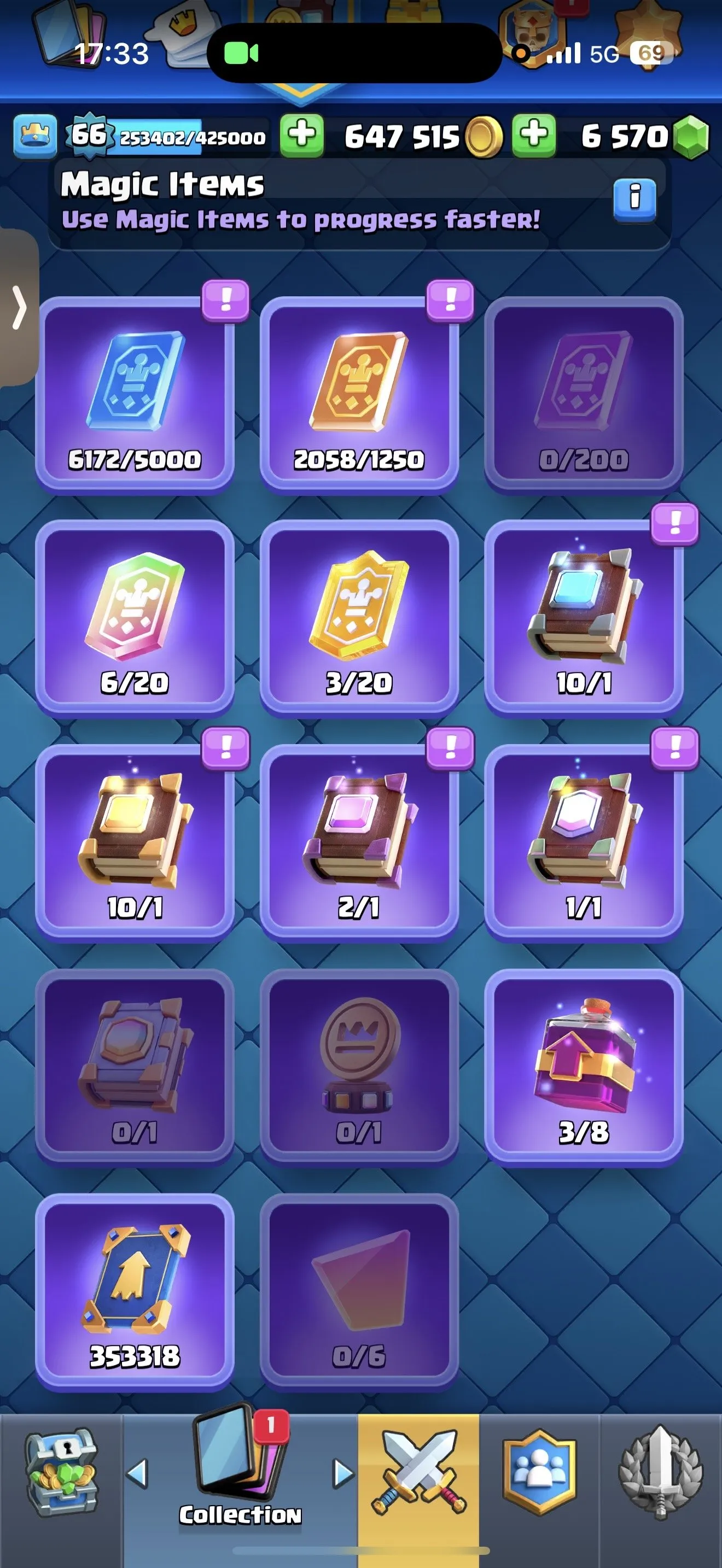CR432 //CR495 Account with 21 EVO Legendary Cards, 65 LV15 Card Skins, 6.5K Gems, Level 66 with 10,000 Trophies, 29 Tower Skins, and Name Change