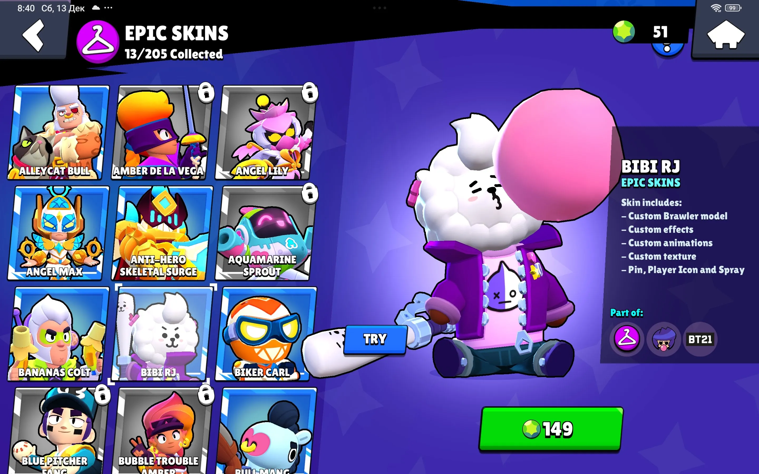 BS1761 //Max 16k Trophies 51 Brawlers 94 Skins 19 Hypercharge Spongebob El Primo Godzilla Buzz Surge Lightyear Panther Max Bibi RJ Fruit Samurai Kenji