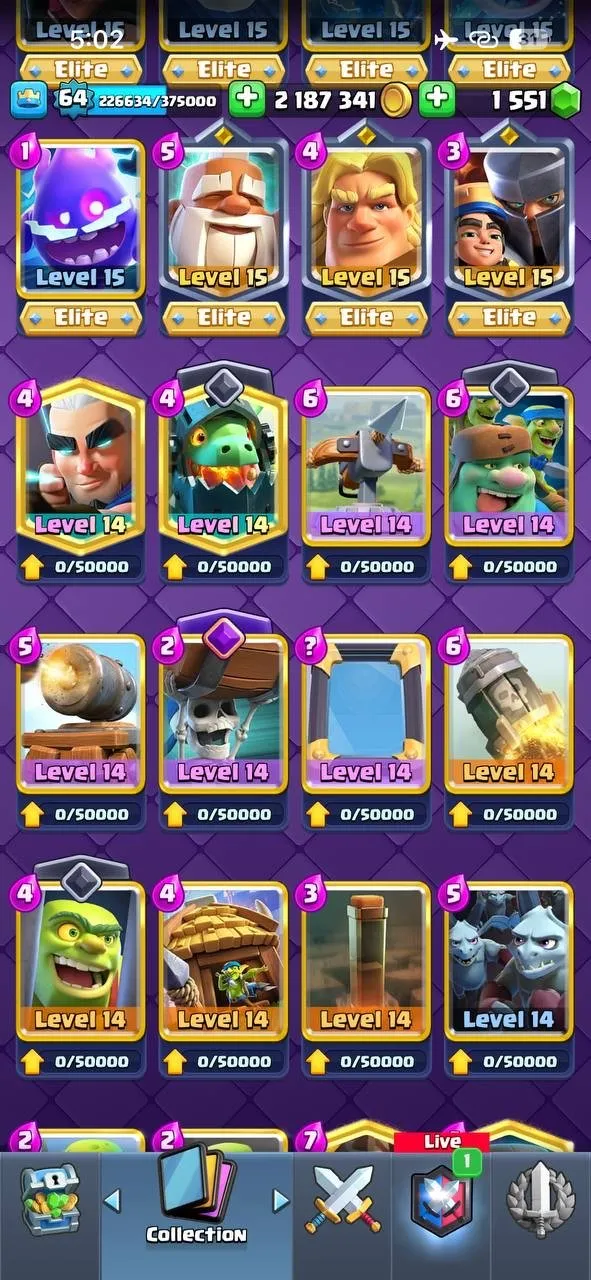 CR439 //Level 64, Arena 23, 121 Cards, 52 Elite, 67 Level 14, 22 Evolution, 110 Emotes, 7 Battle Pass, 28 Tower Skins