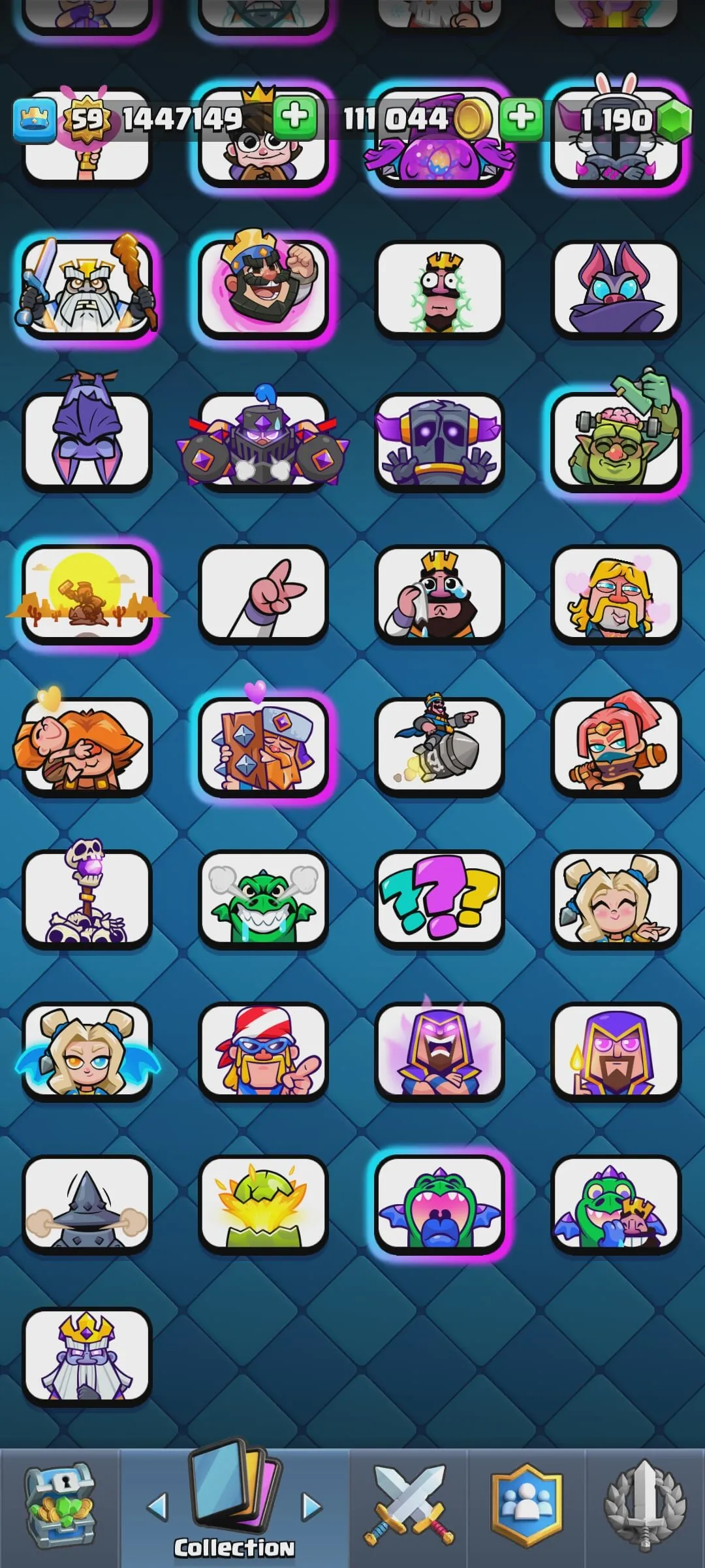 CR447 //18 Evolution | 19 Elite | 106 Max Cards | 157 Emotes | Name Change Available