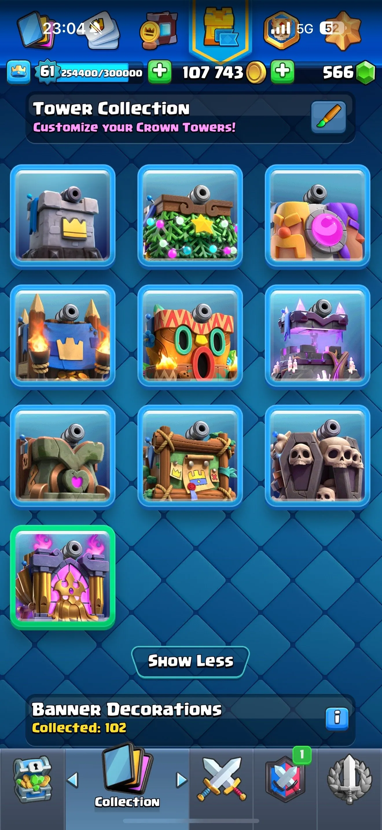 CR444 //10000 Trophies | Level 61 | 21 Evolution Cards | 4 Max Champion Cards | 34 LV15 Cards | 36 LV14 Cards | 3 Evolution Shards | No Name Change | 24 Arena | 120 Cards | 21 Legendary Cards