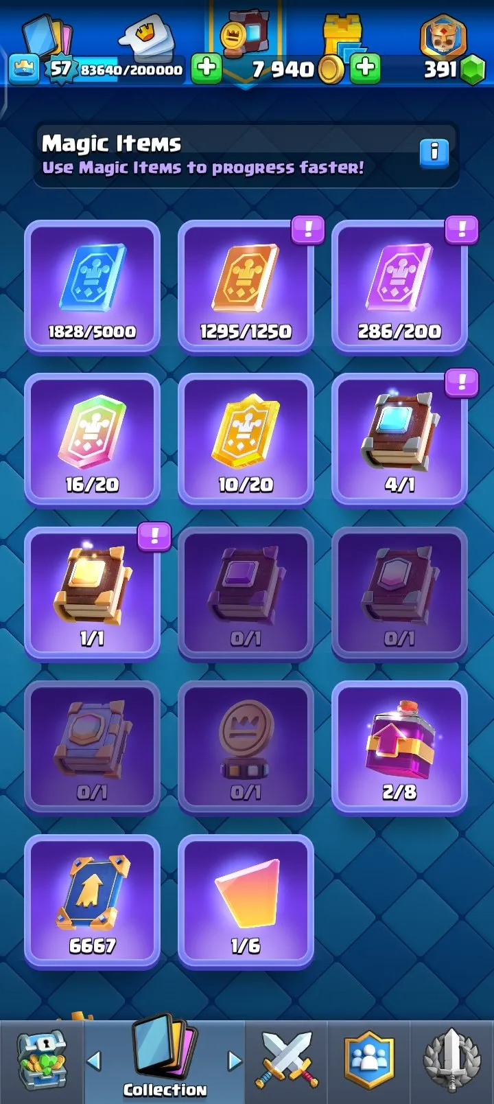 CR469 //KT 15 - LV 57 - 6 Evolutions - 9 Elite - 100 Max Cards - 9125 Trophies - 119 Cards - 393 Gems