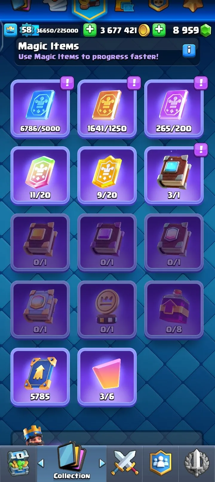 CR464 //KT 15 - LV 58 - 106 Max Cards - 9 Elite Cards - 9400 Trophies - 118 Cards - 8959 Gems - Arena 24