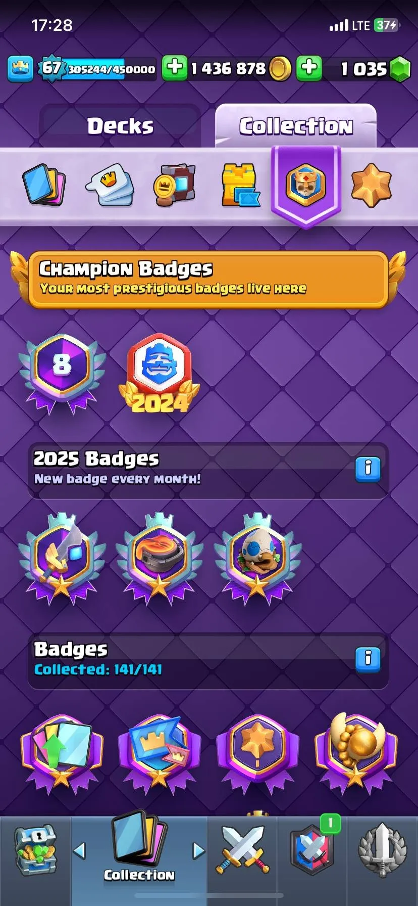 CR424 //Top Account | Level 67 | 18 Evolutions | 72 Cards Level 15 | 121 Cards Unlocked | Ultimate Champion