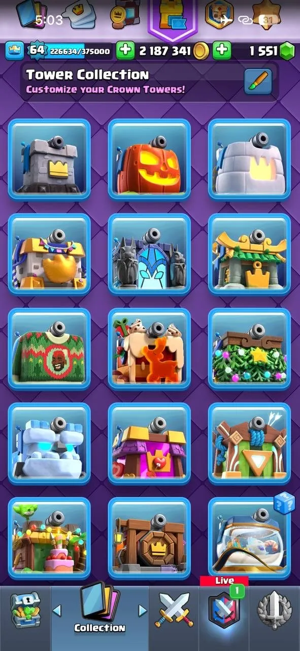 CR439 //Level 64, Arena 23, 121 Cards, 52 Elite, 67 Level 14, 22 Evolution, 110 Emotes, 7 Battle Pass, 28 Tower Skins