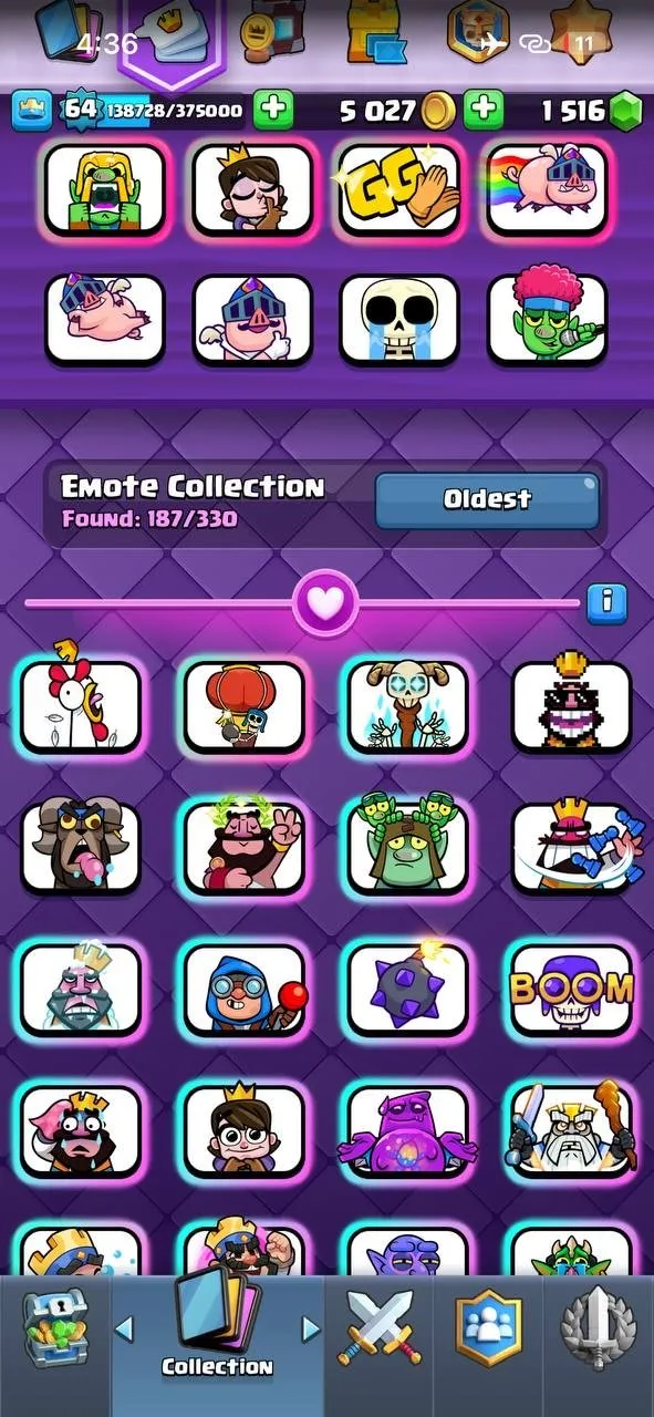 CR436 //Max Level 64, 49 Elite Cards, 24 Evolutions, 183 Emotes, 18 Unique Towers, Max TH15 Clash Village, 121 Unlocked Cards, 67 Level 14 Cards