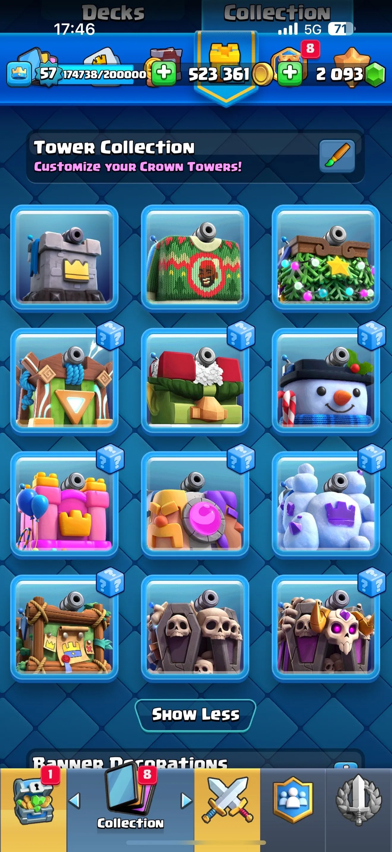 CR459 //Level 57, 9000 Trophies, 121 Cards, 21 Legendary Cards, 114K EWC, 9 Shard Evo, 500K Gold, 2K Gem, 15 Cards Lv15, 36 Cards Lv14, Name Change Available