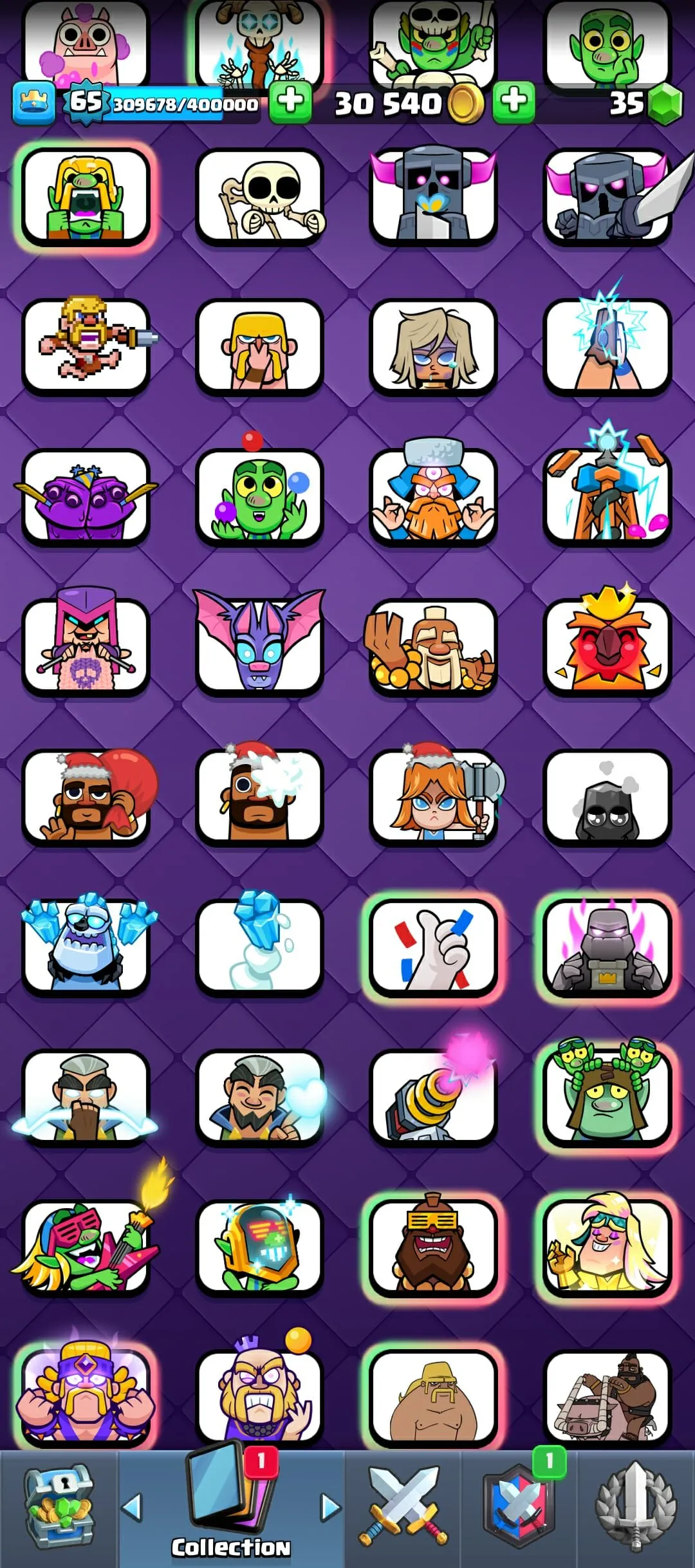 CR433 //16 Evolution Cards, 57 Elite, 113 Max Cards, 199 Emotes, LV65, Arena 65