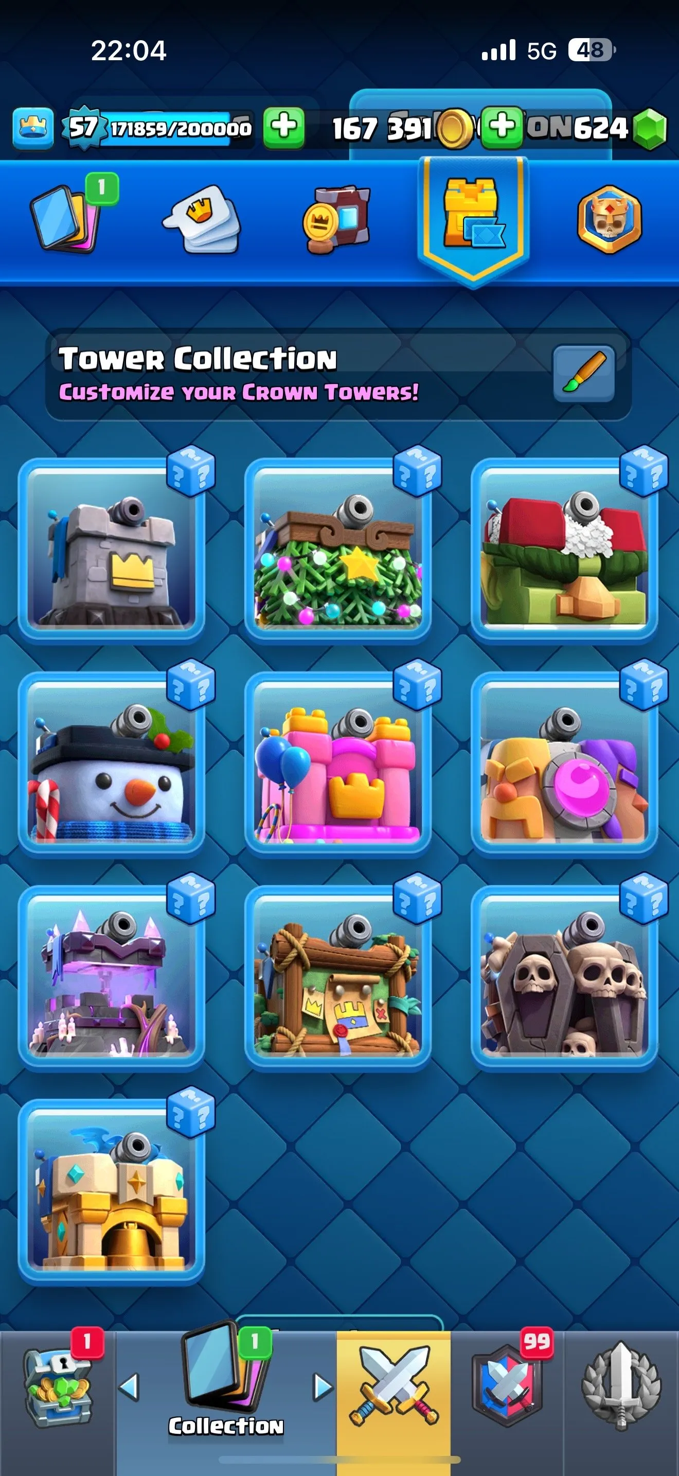CR460 // 8600 Trophies | Level 57 | 20 Evolution Cards | 9 Tower Skins | 14 Cards Level 15 | 44 Cards Level 14 | 21 Legendary Cards | 61 Emotes | No Name Change