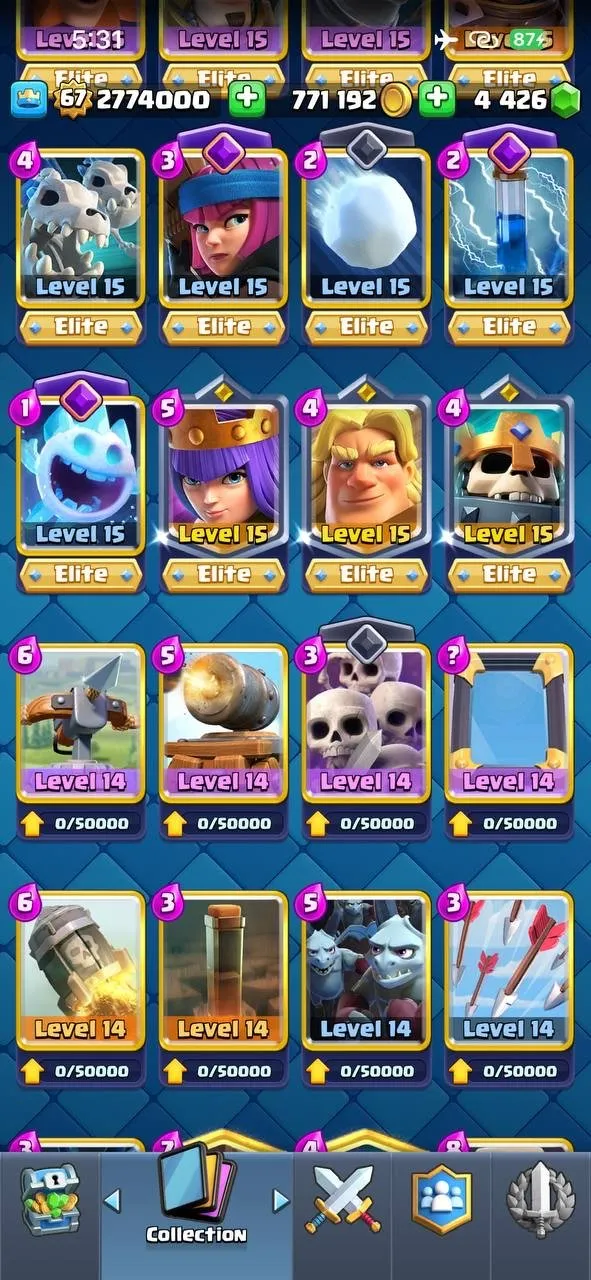 CR435 //Full Elite Max Account | 68 Elite Cards | 24 Evolution | 55 Level 14 Cards | 145 Emotes | All Magic Items Unlocked