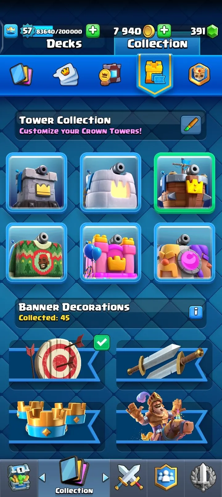 CR469 //KT 15 - LV 57 - 6 Evolutions - 9 Elite - 100 Max Cards - 9125 Trophies - 119 Cards - 393 Gems