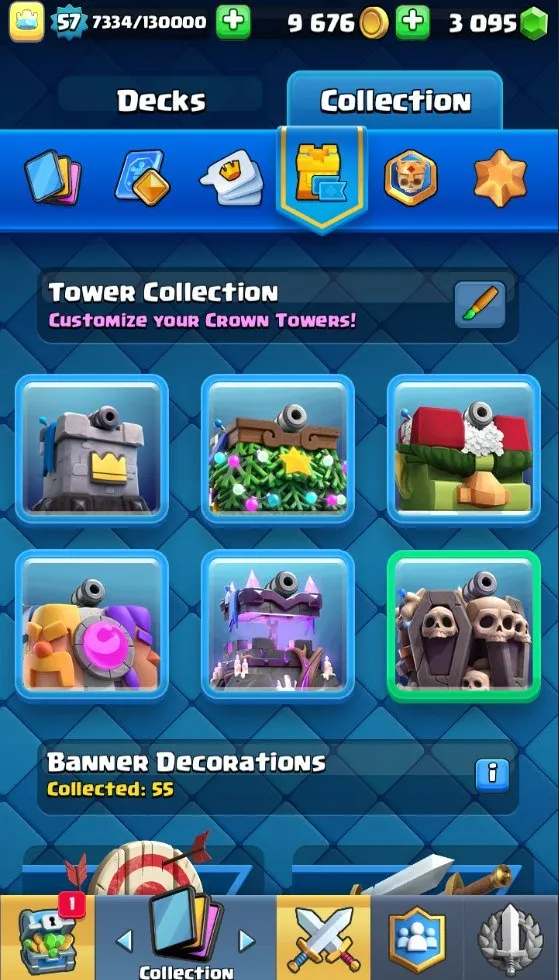 CR545 10k trophies lvl 57, 120 cards 19 legendary, lumberjack deck, 2 lvl 16 2 lvl 15, 3k gems, 85 emotes