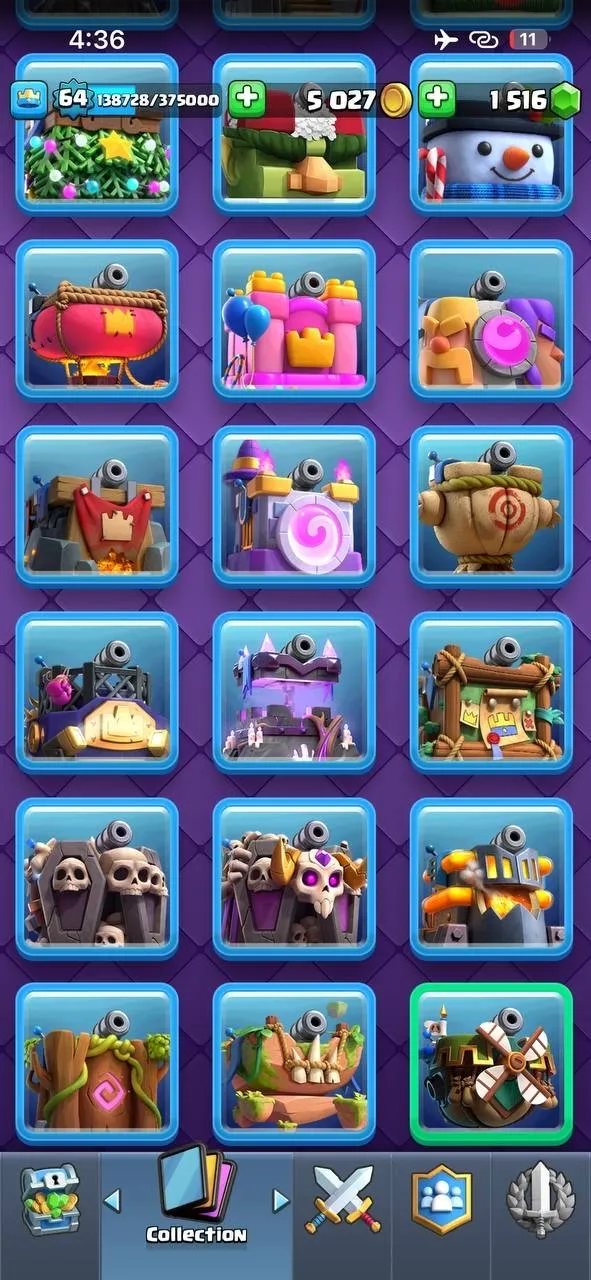CR436 //Max Level 64, 49 Elite Cards, 24 Evolutions, 183 Emotes, 18 Unique Towers, Max TH15 Clash Village, 121 Unlocked Cards, 67 Level 14 Cards