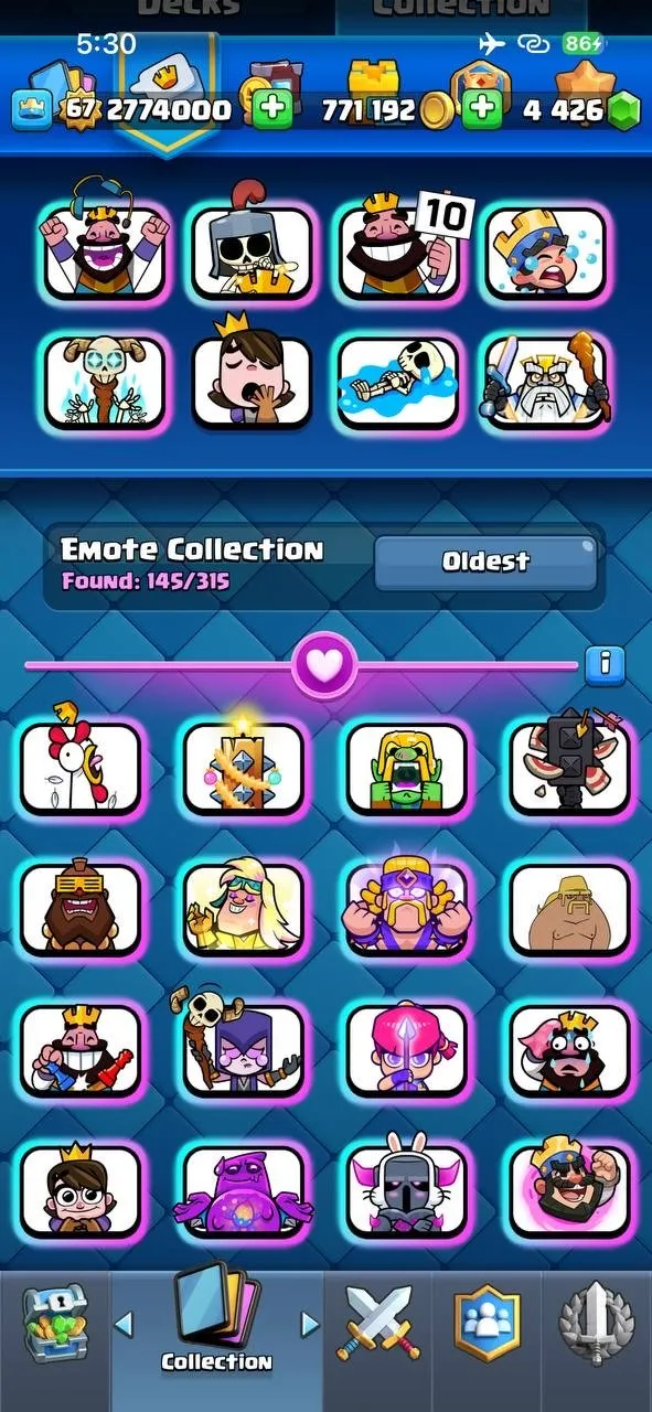 CR435 //Full Elite Max Account | 68 Elite Cards | 24 Evolution | 55 Level 14 Cards | 145 Emotes | All Magic Items Unlocked