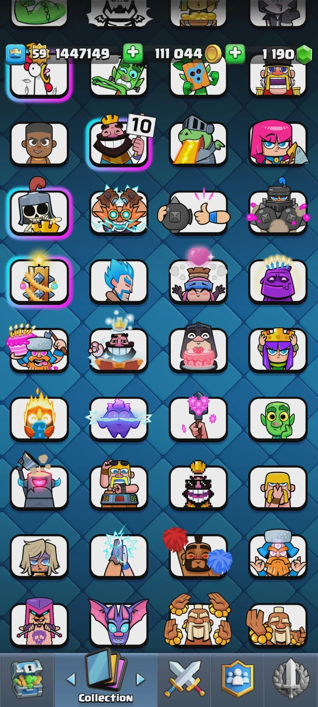 CR447 //18 Evolution | 19 Elite | 106 Max Cards | 157 Emotes | Name Change Available