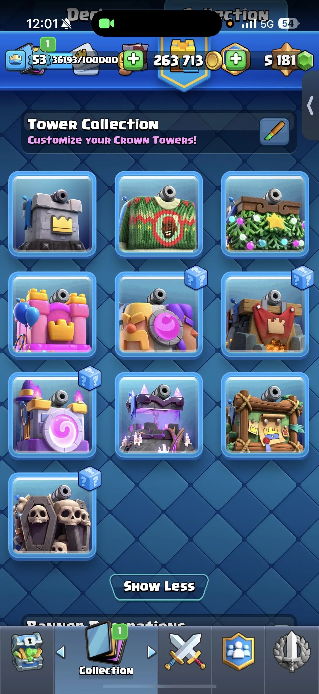 CR472 //9000 Trophies | Lv53 | MK9 AQ Bait Deck | 20 Shard Evo | 16 Evo | 5 Card Lv15 | 25 Card Lv14 | 64 Emotes | 9 Skin Tower | 3 Book of Book | 20 Wild Champion | 5181 Gems | 263,713 Gold