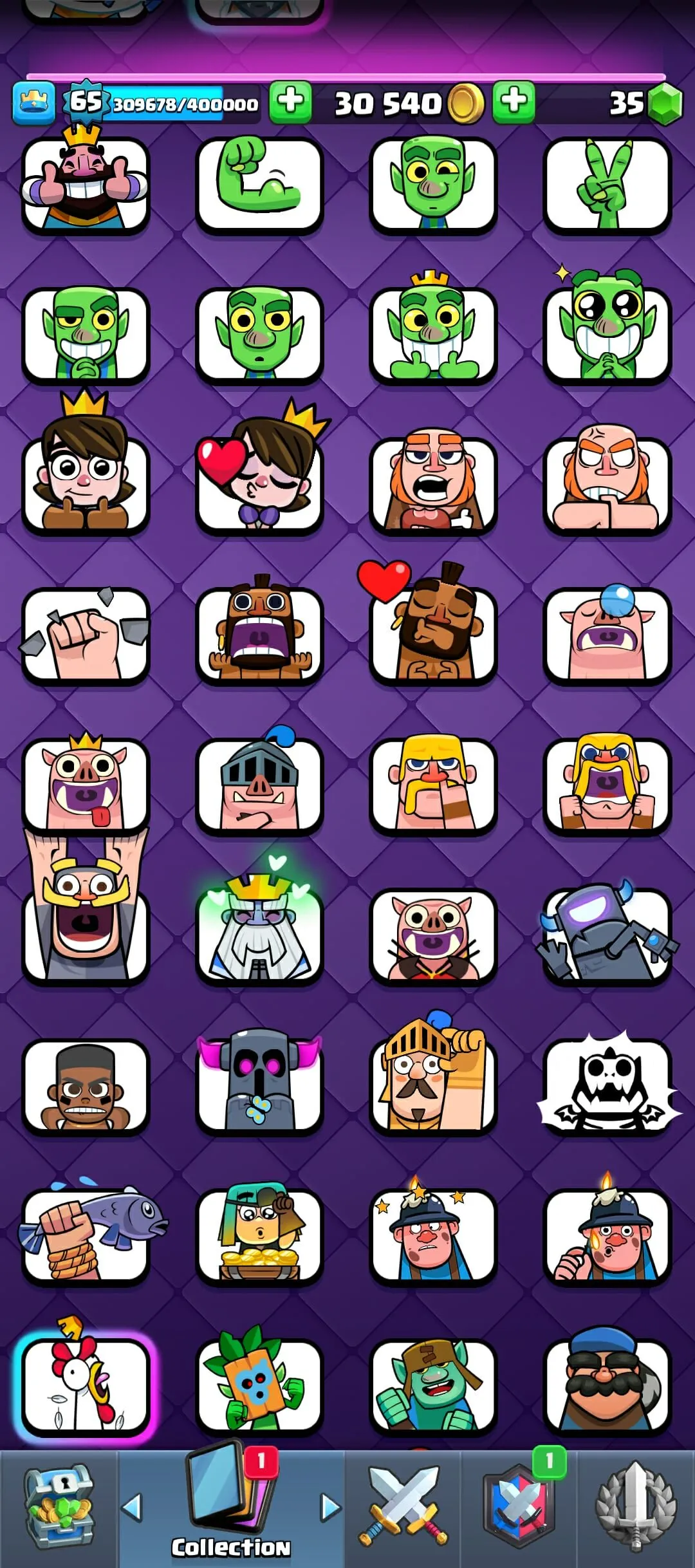 CR433 //16 Evolution Cards, 57 Elite, 113 Max Cards, 199 Emotes, LV65, Arena 65