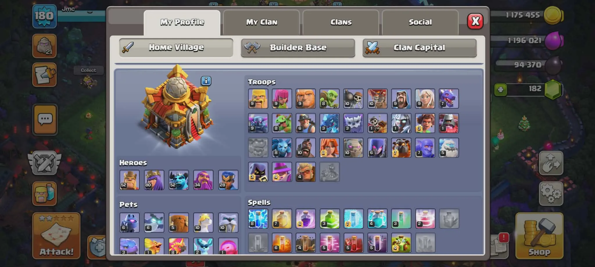 🏚️TH 16 🌐Level 180 ⚔️BR52 🏹AQ80 🤴MP52👮GW34⛹️♀️RC28 | ⚡Instant Delivery