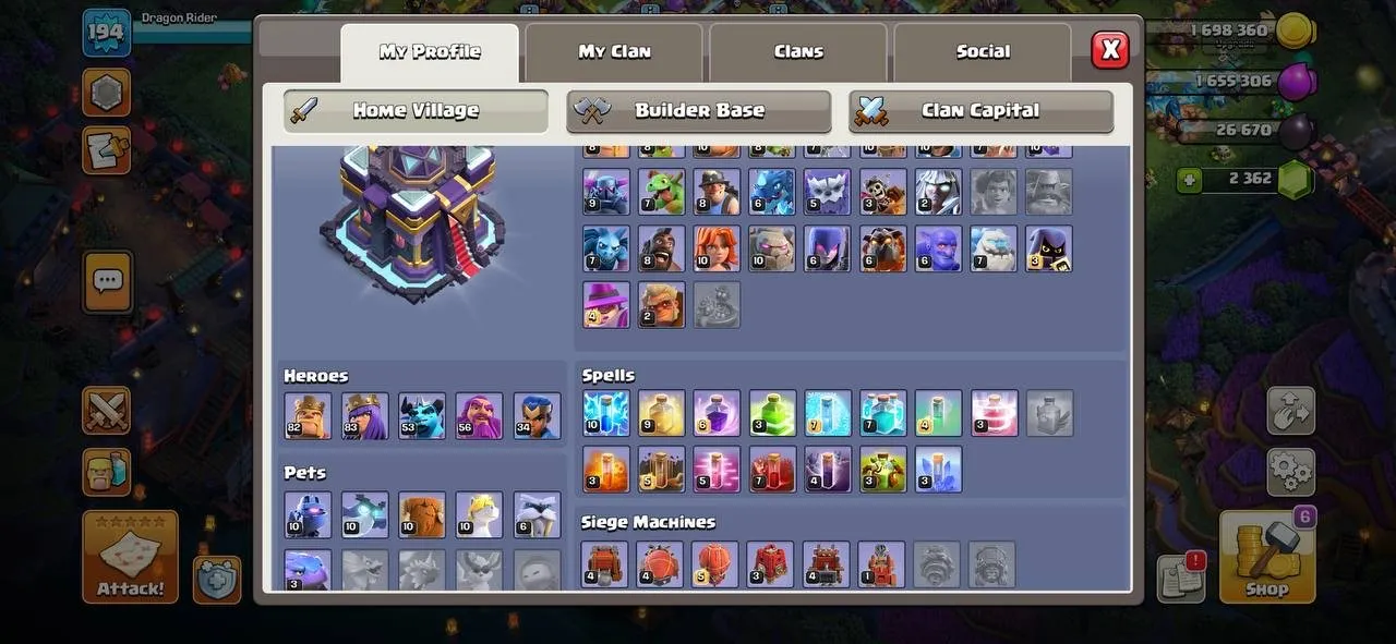 CR436 //Max Level 64, 49 Elite Cards, 24 Evolutions, 183 Emotes, 18 Unique Towers, Max TH15 Clash Village, 121 Unlocked Cards, 67 Level 14 Cards