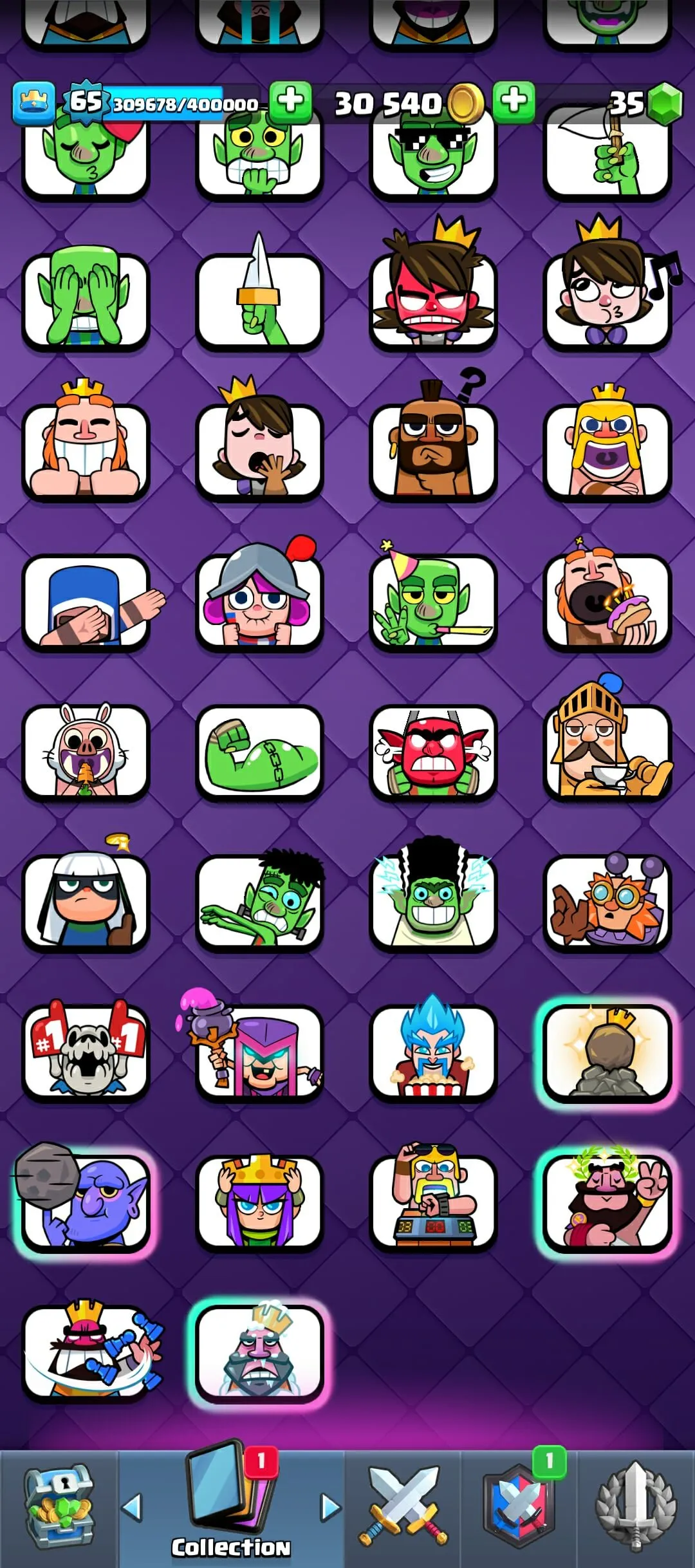 CR433 //16 Evolution Cards, 57 Elite, 113 Max Cards, 199 Emotes, LV65, Arena 65